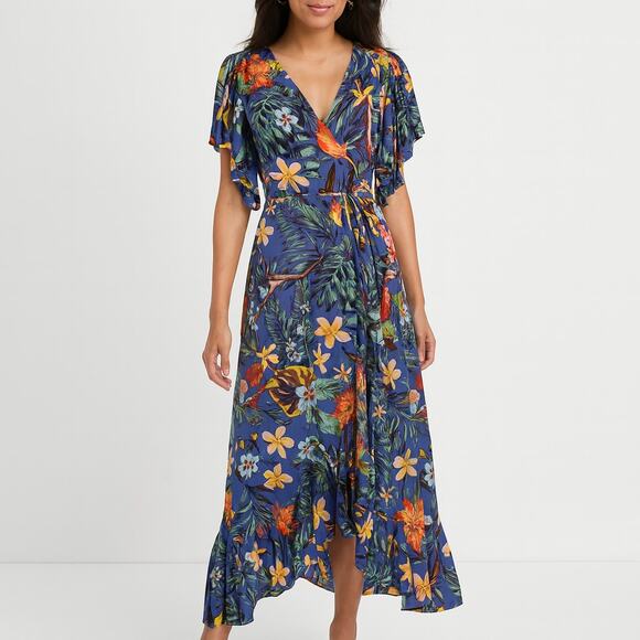 Bali ELF Made By Hand SZ XL Fits SZ 10 Carmen Floral Tiered Maxi Dress NWOT BOHO - Picture 1 of 8